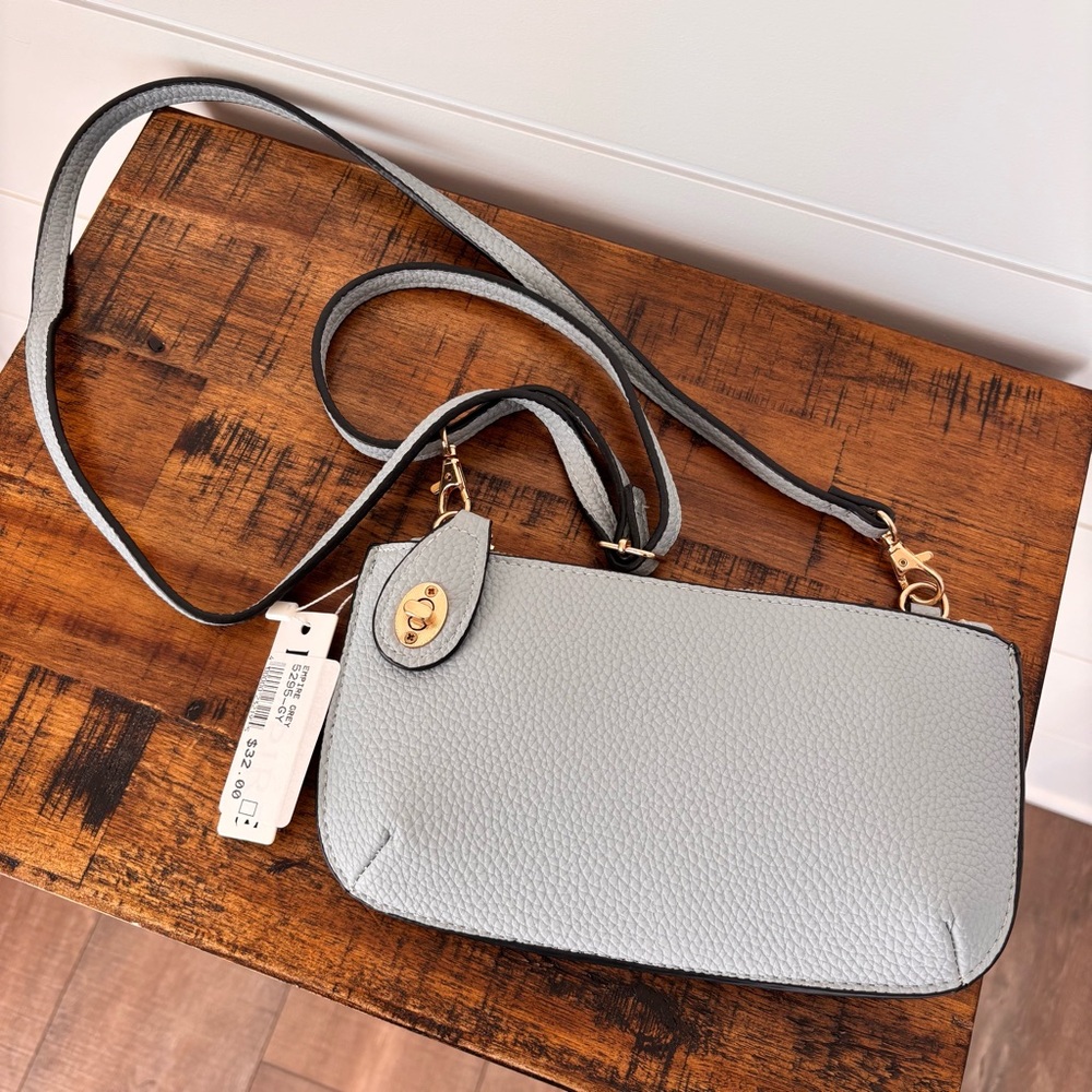 Vegan Leather Gray Wristlet Crossbody Bag